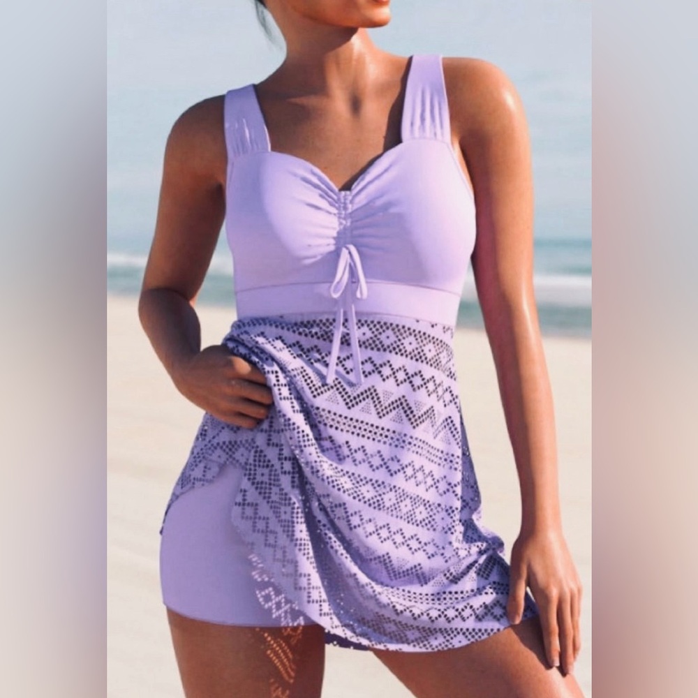 NWOT Tankini Swim Dress Set with Cutout Pattern